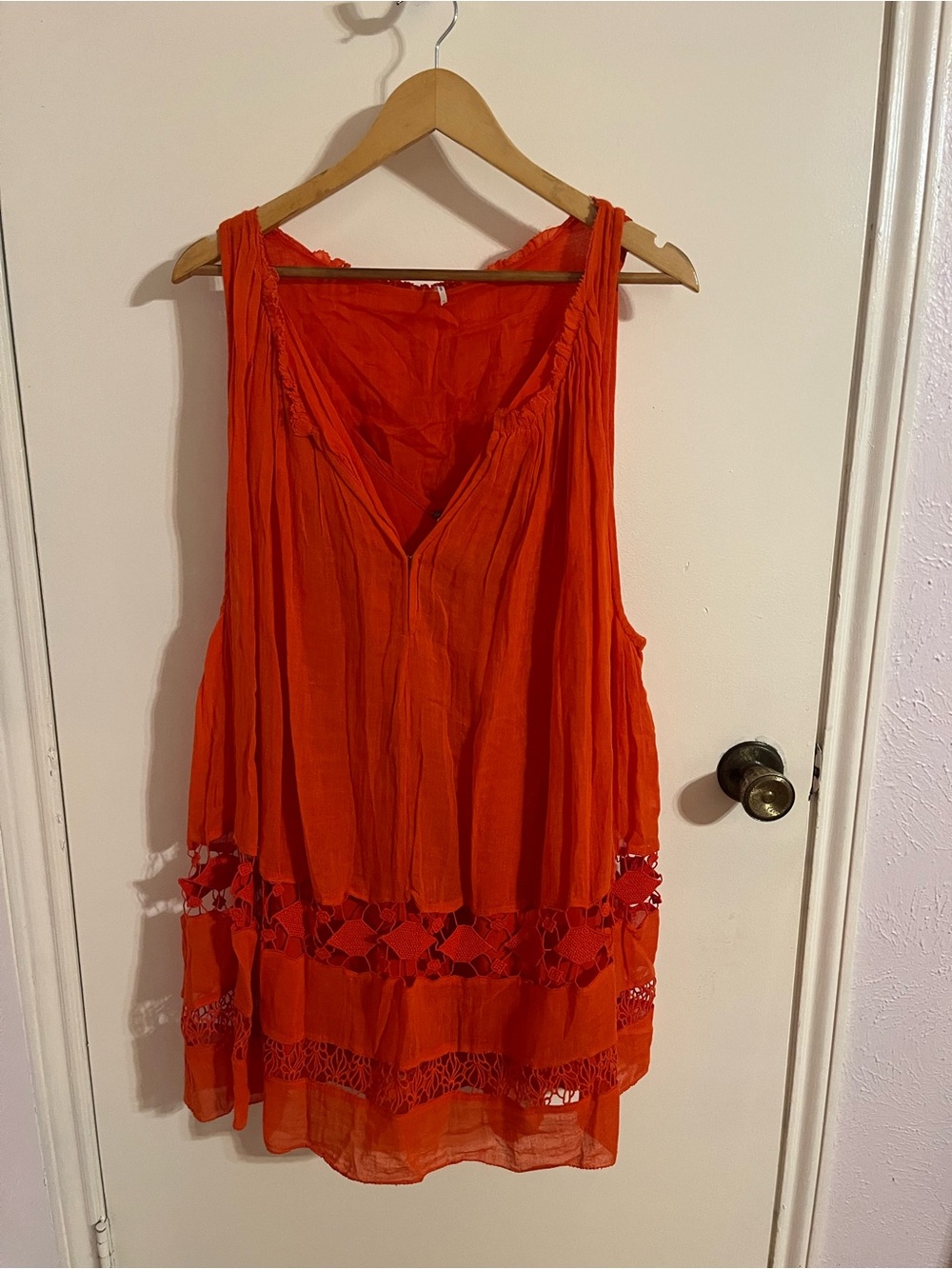 Free People Layered Pintuck Orange Crochet-Hem Minidress